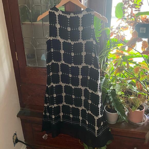 Max Studio Black & Cream Abstract Print A-Line Summer Dress Size Small Midi Glam - Picture 7 of 16